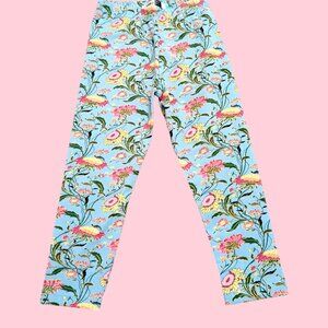 Pepco Full length Soft Cotton leggings Skinny Fit Blue with Yellow Flowers NWOT